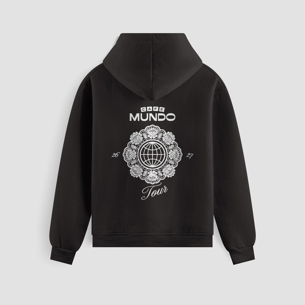 Hoodie noir Cafe Mundo Tour de Carbonne, vue de dos